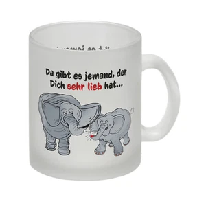 Glas Tasse zum Thema Liebe mit Elefanten Motiv - Bild 1 von 6