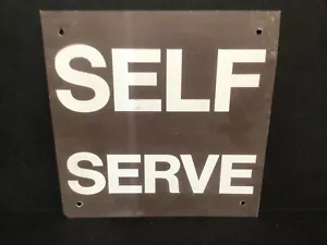Vtg Self Mini Serve Metal Gas Oil Service Station 12" Double Side Sign 927A - Picture 1 of 2