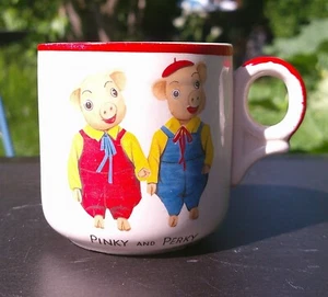 Vintage Keele Street Pottery Pinky & Perky Pigs Child's Cup - Picture 1 of 2