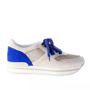 HOGAN Mujer Zapatos H222 Beige Gamuza Zapatillas con Malla Tela Paneles Azul Borde - Imagen 1 de 7