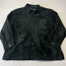 St. John's Bay Men's Genuine Leather Jacket Button Coat Black Green Sz 2XL