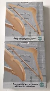 2 x 10 (20 total) Hangerworld Maple Wooden Hangers Non Slip Trouser Bar BNIB