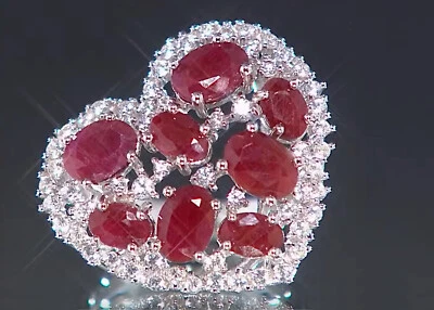 Anillo Colleen Lopez Plata Esterlina Rubí y Circón Blanco Corazón Talla 7 Foto 1 de 4