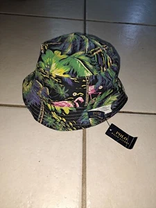 Polo Ralph Lauren Swimwear Bucket Hat S/M Tropical Flamingo Palm Tree Reversible - Picture 1 of 3