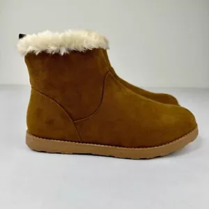 Festooning Girl's Faux Fur Winter Boots Size 4 Big Kid Brown Zip Memory Foam - Picture 1 of 7