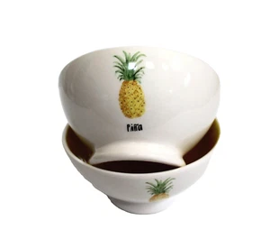 Rae Dunn Lot of 2 Pineapple Pina Ceramic Bowls Yellow 5.5"D NEW - Picture 1 of 6