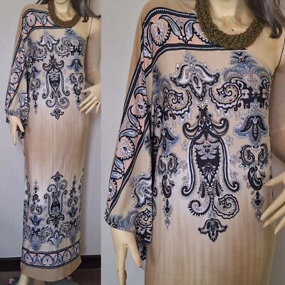Dress Womens Boho Paisley One Shoulder Cocktail Evening Long Maxi S M - Image 1 of 4