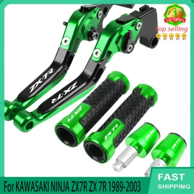 NEW 1989-2003 For KAWASAKI NINJA ZX7R Brake Clutch Levers Handlebar Grips Set Foto 1 de 4
