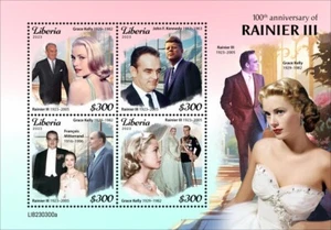 Grace Kelly Rainier III 100th Anniversary MNH Stamps 2023 Liberia M/S - Picture 1 of 1
