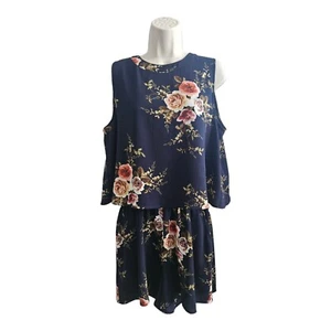 Umgee marineblau Blumenmuster Rosenmuster ärmellos Strampler hinten offen drapiert Größe Medium - Bild 1 von 13