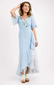Maya Womens Blue Dress Wrap Style Tie Waist RRP £95 - Picture 1 of 22