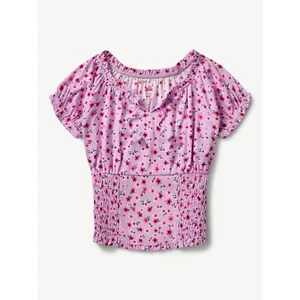 Justice Girl's Peasant Puff Sleeve Top NEW Lavender Floral Many sizes - Picture 1 of 7