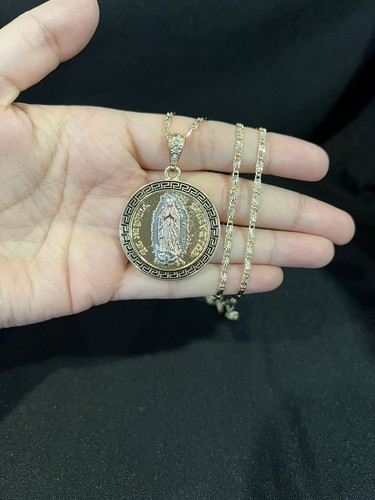 Medaglia e catenina Valentino TARGA ORO TRICOLORE donna uomo Vergine Maria