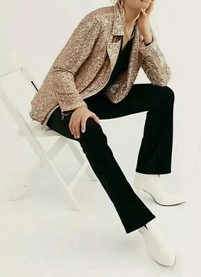 Free People Midnight Message Moto Jacket Size XS Sequins Party - Image 1 of 4