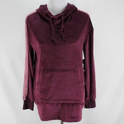 Athletic Works Velour Hoodie Womens S Burgundy Long Sleeve Thumbholes Pullover - Image 1 of 4