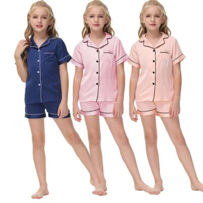 Toddler Baby Boy Girl Satin Silk Tops Pant Pajamas Set Home Nightwear Sleepwear - Image 1 of 4