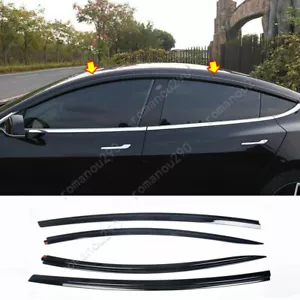 For Tesla Model 3 2017-2020 Glossy Black Window Visor Vent Shades Sun Rain Guard - Picture 1 of 9