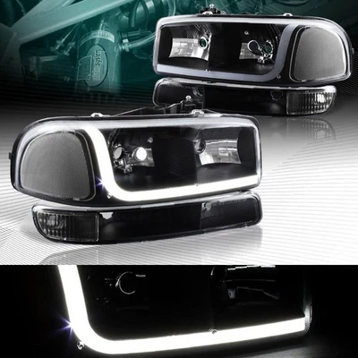 FAROS LED DRL NEGROS + PARACHOQUES CON REFLECTOR TRANSPARENTE AJUSTE 99-06 GMC SIERRA 1500/2500 Foto 1 de 4