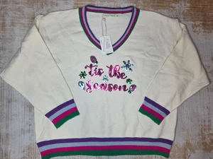Grace + Emma Sweater Womens 3XL Ivory V Neck Sequin 'Tis the Season Christmas - Picture 1 of 9