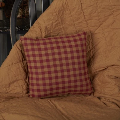 Primitive 16"x16" Pillow Red Burgundy Check Cotton Square Home Decor VHC Brands - Image 1 of 4