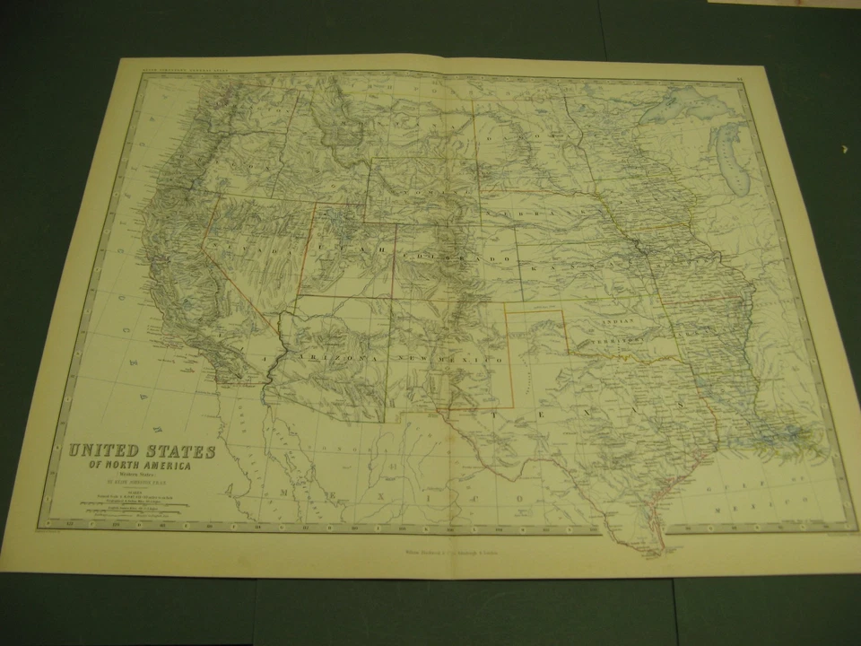 MAPA 100% ORIGINAL GRANDE OESTE DOS EUA POR Johnston, 1872 CALIFÓRNIA NEVADA UTAH - Imagem 1 de 1