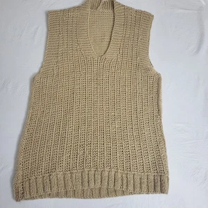 Handmade Knit Womens S/M Tunic Sweater Vest Tan V Neck Casual Layering Top Camel - Picture 1 of 5