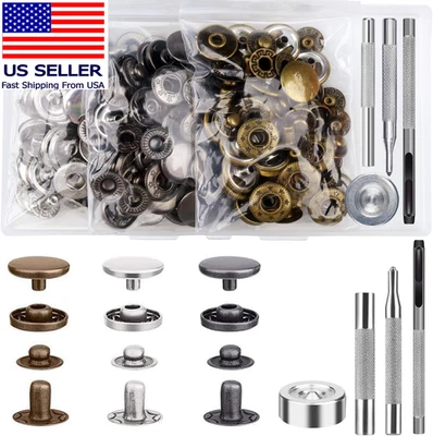 45 Set Leather Snap Fasteners Kit, 15Mm Stainless Steel Leather Snaps Kit with 4 - Image 1 of 4