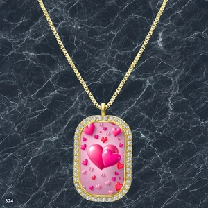 Gorgeous Colorful Hearts Pendant Necklace Photo Design Stylish Gold Tone Pure - Picture 1 of 4