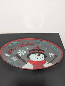 Plato ovalado Frosty The Snowman Warm Wishes muñeco de nieve y copos de nieve de vidrio - 16"" - Imagen 1 de 18