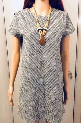 Zara Basic Collection Shift Dress Black White Feather Geometric Design Sz M - Image 1 of 4