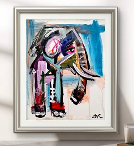 Corbellic Blue Elephant 14x11 Original Abstract Contemporary Gallery PAPER Art - Picture 1 of 9