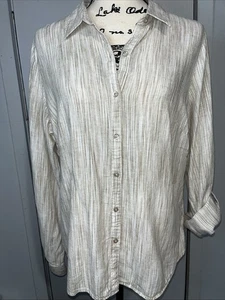 Camisa con botones ZAC & RACHEL mezcla de lino beige neutro talla XL lengüeta enrollable - Imagen 1 de 11