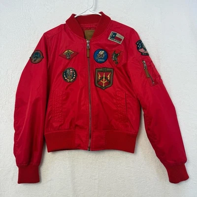 TOP GUN Bomber Jacket Mens M Red MA-1 Military Flight Multi-Patch Aviator Grunge - Image 1 of 4