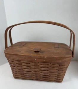 Vintage Longaberger Picnic Basket Handwoven Lid Double Handle Signed 1992 USA - Picture 1 of 10