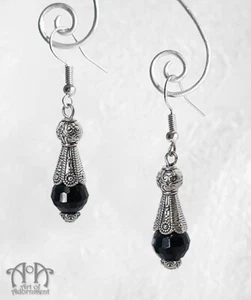 Gothic Silver Black CRYSTAL TEARDROP EARRINGS Beaded Flapper 1920s Art Deco E88 - Picture 1 of 1
