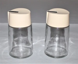 Vintage Beige Flip Top Restaurant Retro Bloomfield Sugar Dispensers Set Of 2 - Picture 1 of 16