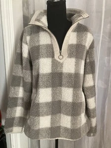 Abercrombie & Fitch Plaid Quater Zip Sherpa Feece Women's Jacket Sz S - Picture 1 of 8