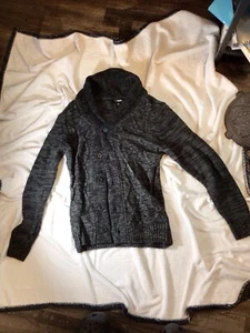 Carbon Mens Small Black Gray Button Up Cardigan Sweater - Picture 1 of 20