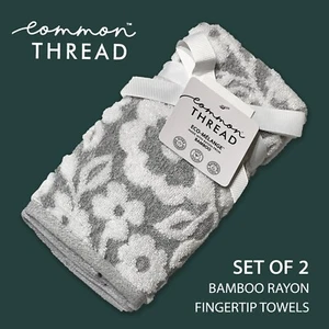 2PK Common Thread Bamboo Rayon Tip Towels Soft Floral Texture Gray White - Picture 1 of 4
