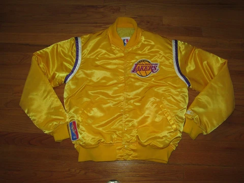 LOS ANGELES LAKERS Vtg 1980s 90s STARTER Gold Jacket coat jersey L Made in USA Cover