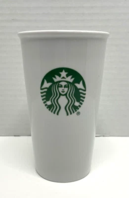Taza vaso cerámica de viaje con logotipo de sirena verde Starbucks 10 OZ blanca con tapa Foto 1 de 4