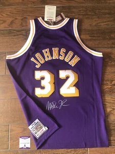Magic Johnson Signed LA Lakers Purple Mitchell & Ness Authentic Jersey Beckett - Picture 1 of 7