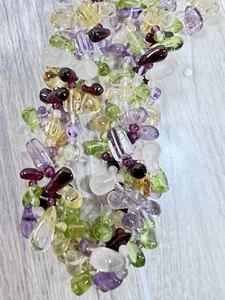 OOAK Multi-Edelstein Träne 4-Strang Torsade Statement Halskette 16" - Bild 1 von 14