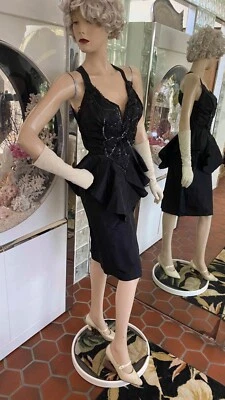 VTG XS  SEXY 70s 80s Peplum Wiggle Dress Climax Karen Okada David Howard - Image 1 of 4