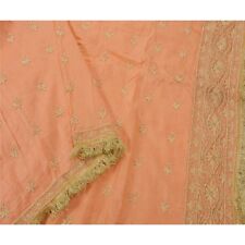 Sanskriti Vintage Peach Heavy Dupatta Pure Silk Fabric Hand Embroidered Stole