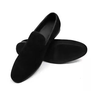New Men's Black Slip On Suede Round Toe Shoes Denim Friendly Dress Loafers AZAR - Picture 1 of 7