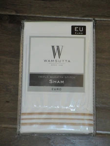 WAMSUTTA HOTEL TRIPLE BARATTA STITCH EMBROIDERED WHITE/HONEY EURO PILLOW SHAM - Picture 1 of 1
