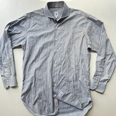 Camisa Robert Talbott Estate Abotonada 15 1/2 39 Azul Marrón Rayas EE. UU. Artesanal Foto 1 de 4