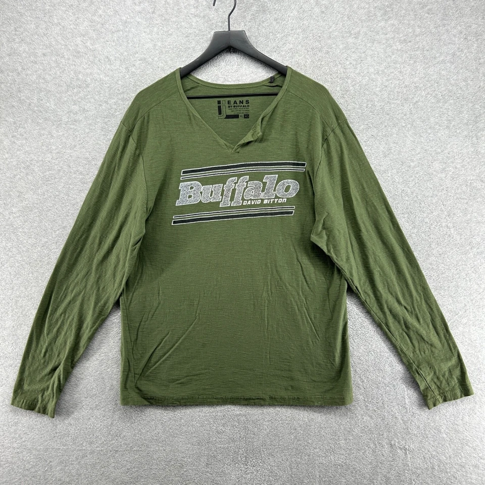 Buffalo David Bitton T Shirt Mens Size XL Green Long Sleeve Graphic Cotton V - Image 1 of 4