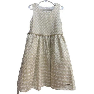 Tahari Girls Fit and Flare Dress Size 6 Gold White Tinsel Wedding Party Holiday - Picture 1 of 16